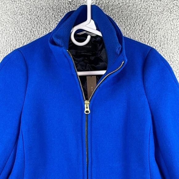 J. CREW Italian Stadium Cloth Lodge Italian Wool Coat Quilt Lined Blue Womens 6P - Picture 2 of 14